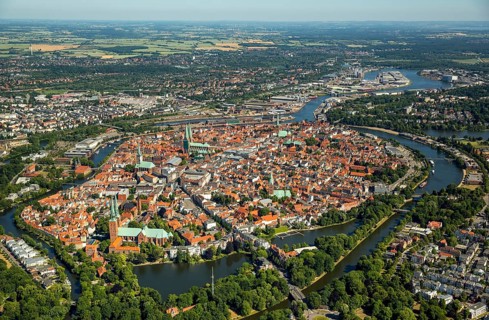 Historic centre of Lubeck with Trave and Obertrave