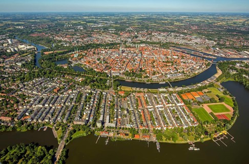 Historic centre of Lubeck with Trave and Obertrave
