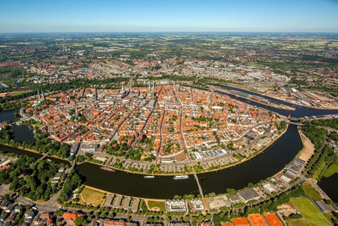 Historic centre of Lubeck with Trave and Obertrave