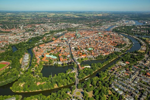 Historic centre of Lubeck with Trave and Obertrave