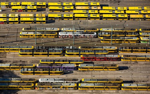 Buses and trams in Essen transport company depot