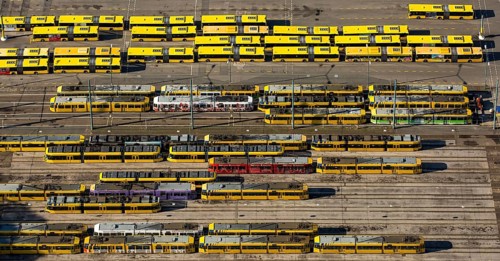 Buses and trams in Essen transport company depot