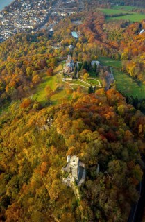 Burg Drachenfels and Drachenburg Castle in autumn