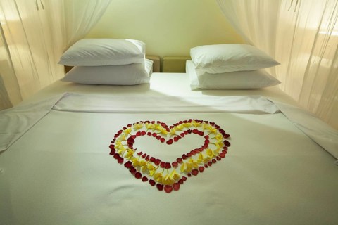 Hotel room with four-poster bed