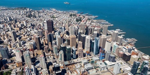 Aerial view of the South of Market district SoMa