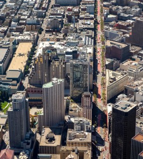 Aerial view of the South of Market district SoMa
