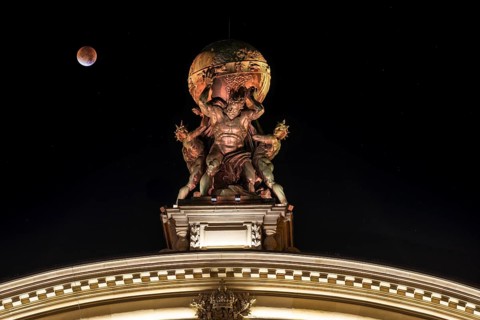 Sculpture of Atlas carrying globe