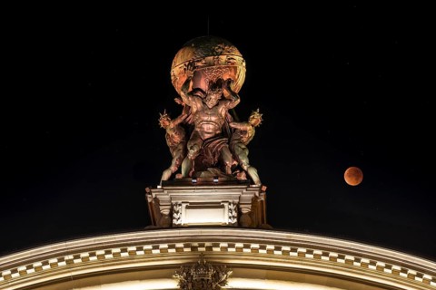 Sculpture of Atlas carrying globe