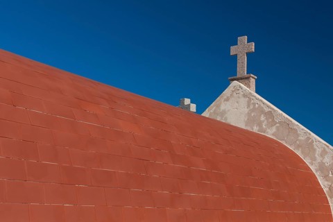 Roof with cross on the cemetery Cimetiere marin de Bonifacio