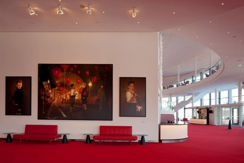 Foyer with modern art