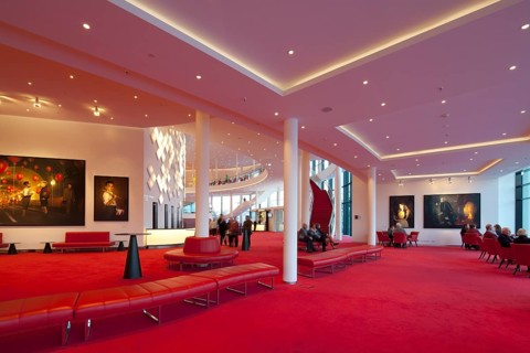 Spacious foyer decorated with modern art
