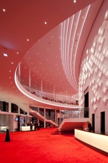 Large foyer on two floors with decorative light installation