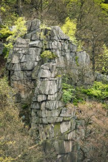 View from the Hexentanzplatz towards rocky cliffs and forest in the Bode Valley
