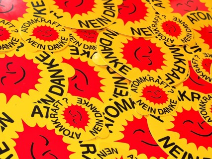 Many stickers "Atomkraft? Nein danke"