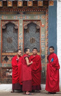 Monks in front of the Punakha Dzong