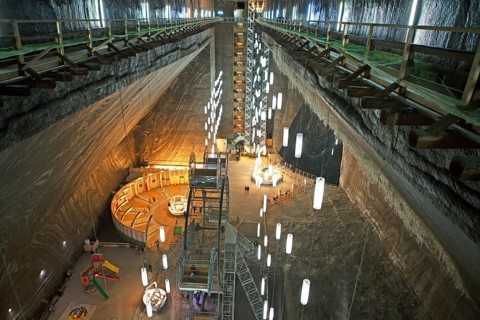 Salt mine Salina Turda with view to the Mina Rudolf and the amusement park