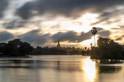 Golden stupa at sunset