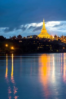 Golden main stupa at dusk