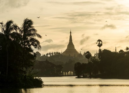 Golden stupa at sunset