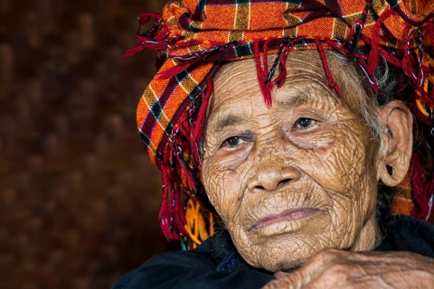 Old woman of mountain tribe or mountain people Pa-O or Pa-Oh or Pao or Black Karen or Taungthu or dew-soo