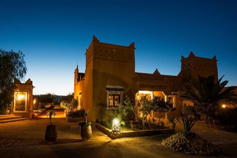 Kasbah style hotel at twilight