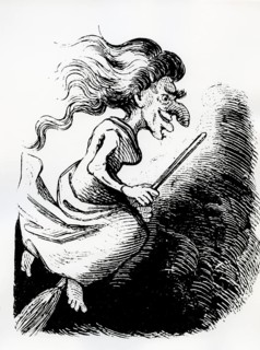Witch riding on a broom to the Blocksberg