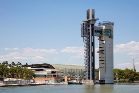 Expo 92 site with Torre Schindler at the river Guadalquivir