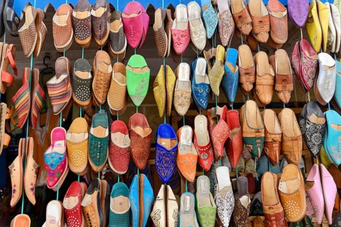 Typical Moroccan slippers made of leather