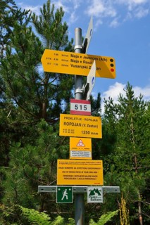 Trail sign post in Ropojana valley