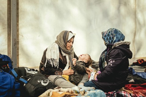 Refugees in a refugee camp