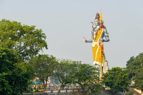 A big Shiva statue is erected near Harki Pauri Ghat at the holy river Ganges
