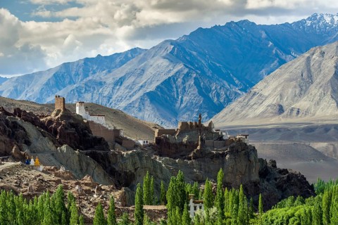 The ruins of Matho Fort and Matho Gompa are located on a hill above the Indus Valley