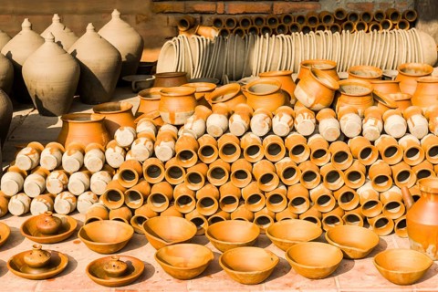 Pottery is drying in the sun in the streets