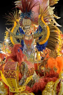 Samba Dancer with a richly decorated costume on an allegorical float