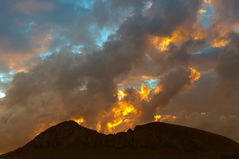 Rano Raraku volcano at sunset