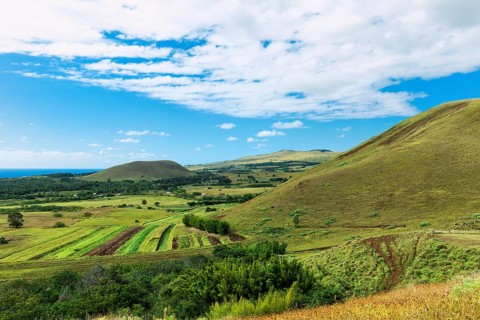 View over Easter Island from the Puna Pau crater