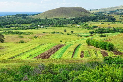 View over Easter Island from the Puna Pau crater