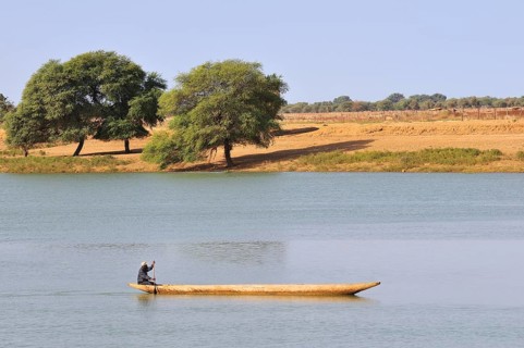 Dugout canoe on the river Senegal in Bogue