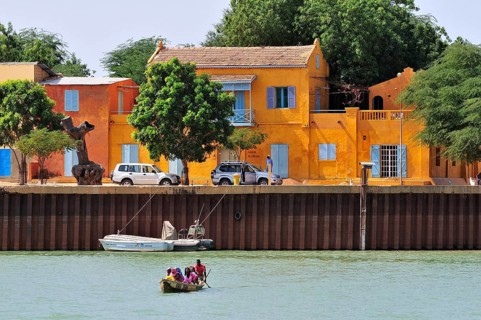View over the river Senegal to the Senegalese town of Podor