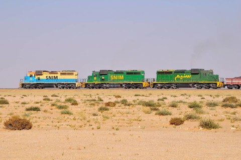 Railway through the desert for the transport of iron ore from M'Haoudat to Nouadhibou port