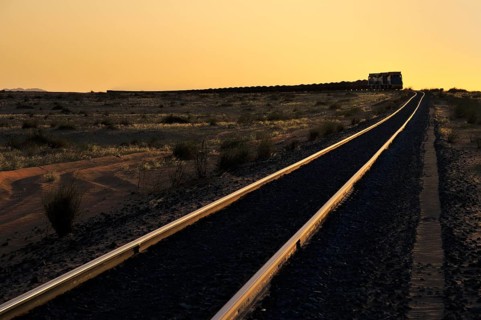 Railway through the desert for the transport of iron ore from M'Haoudat to Nouadhibou port