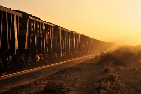 Railway through the desert for the transport of iron ore from M'Haoudat to Nouadhibou port