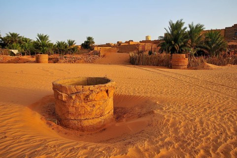 Fountain in a dry riverbed