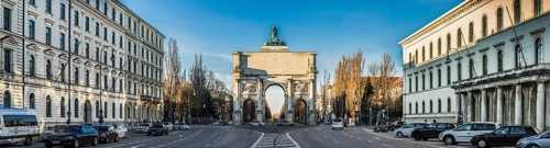 Siegestor arc with university building and Ludwigstrasse road