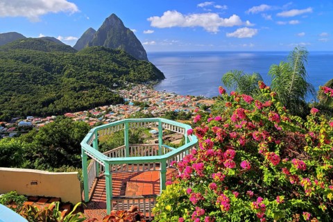 View of the village and the two Pitons