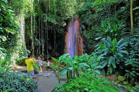Diamond Waterfall in the Botanical Garden with tropical vegetation