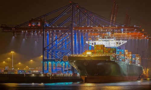 Container ship in the container terminal