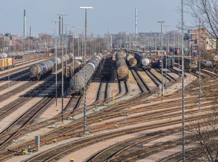 Storage tracks with freight trains