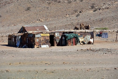 Corrugated iron hut on roadside