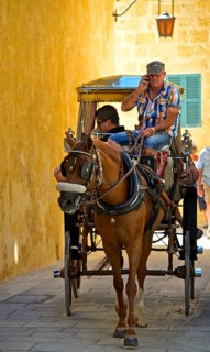 Horse and cart with tourists in the narrow streets of Mdina